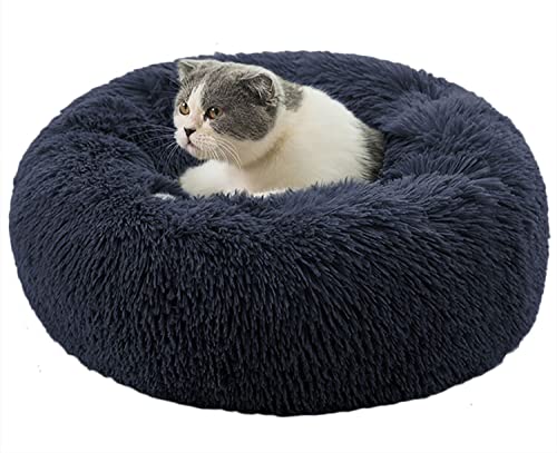 BinetGo Hundebett Katzenbett aus Kunstfell, selbstwärmendes Kissen für Gelenkentlastung und Besseren Schlaf – maschinenwaschbar, Wasserdichte Unterseite 45,7 x 45,7 x 14 cm, one, Marineblau von BinetGo