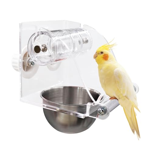 Interaktiver Vogelfutterspender mit rollendem Futterspielzeug – transparenter Acryl-Leckerli-Spender und Edelstahl-Schüssel für kleine bis mittelgroße Vögel, Käfigmontage mit rostbeständiger Interaktiver Vogelfutterspender mit rollendem Futterspielzeug – transparenter Acryl-Leckerli-Spender und Edelstahl-Schüssel für kleine bis mittelgroße Vögel, Käfigmontage mit rostbeständiger von BingegePet