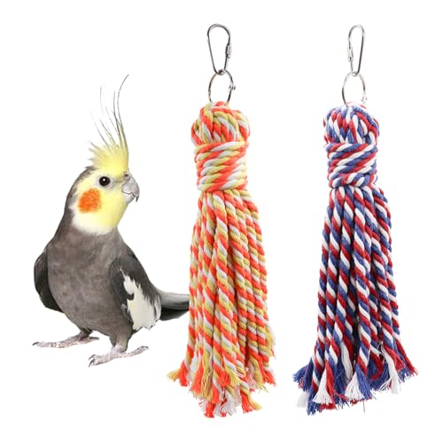 Vogelspielzeug, buntes Seil-Kauspielzeug mit Metallhaken, Vogelkäfig-Zubehör für Wellensittiche, Nymphensittiche, Quaker, Lovebirds, kleine bis mittelgroße Vögel von BingegePet