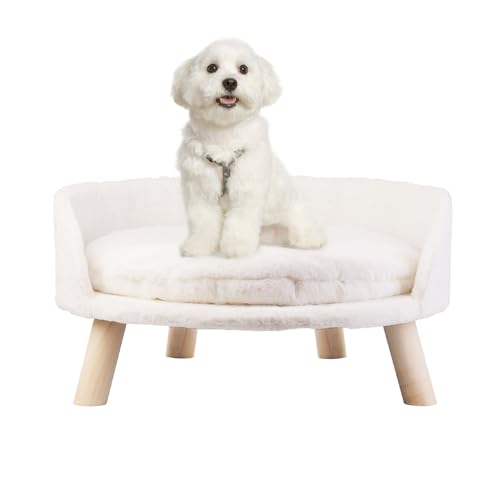 BingoPaw Hundesofa Hundecouch für kleine Hunde, erhöhtes Haustiersofa Hundebett mit Plüsch Hundekissen, katzensofa große Katzen, 61.5×32.8cm weiß von BingoPaw