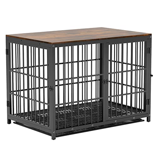 BingoPaw Holz Indoor Hundekäfig Schrank: Hundekäfig XXL Hundebox Große Hunde Hundehütte mit Tischoberfläche - Multifunktional Hundehaus TV Schrank Tierkäfig 107x71x81 cm Schwarz von BingoPaw