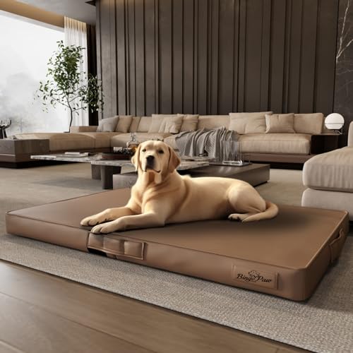 BingoPaw Hundebett XXXL Grosse Hunde: 3D Orthopädisches Hundebett Faltbar Hundematratze aus PU Weich Leder Wasserdicht Hunde Kissen Matratze Schlafplatz, Braun 130x84x9 cm BingoPaw Hundebett XXXL Grosse Hunde: 3D Orthopädisches Hundebett Faltbar Hundematratze aus PU Weich Leder Wasserdicht Hunde Kissen Matratze Schlafplatz, Braun 130x84x9 cm von BingoPaw