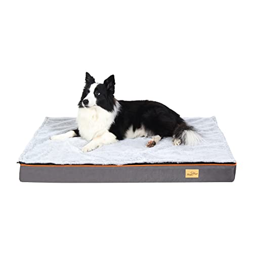 BingoPaw Hundebett grau Grosse Hunde, orthopädisches Hundebett 110x85x10cm Hundekissen flauschig Hundematte waschbar Gelenkschonend Hundematratze für große Hunde von BingoPaw