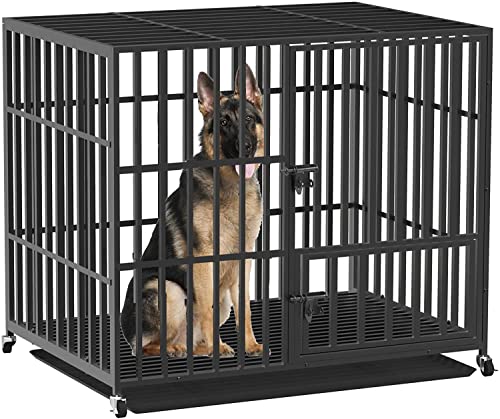 BingoPaw Hundekäfig XXL Transportbox Schwerlast: Metall Hundezwinger Outdoor Indoor Hundebox große Hunde Hundetransportbox mit 3 Türen, 4 Rollen und Bodenschale, 117x84x86.5cm von BingoPaw