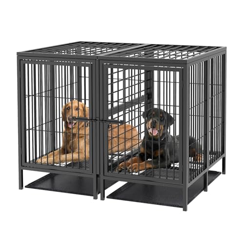 BingoPaw Hundekäfig XXXL Schwerlast Hundebox: 2 in 1 Doppelbox Hundegitterbox mit Trennwand, 2 Türen und Tablett, Haustierkäfig Outdoor Indoor für große mittelgrosse Hunde 130x100x100 cm von BingoPaw