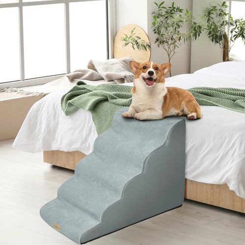 BingoPaw Haustiertreppe Hundetreppe 5 Stufen: Hundetreppe 56 cm Hoch Hunderampe für Bett und Sofa, Boxspringbett, rutschfest Waschbar Treppe für kleine/mittelgroße/verletzte Hunde/Katzen, 85x39x56cm von BingoPaw