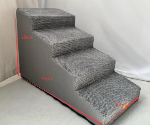 BingoPaw Hundetreppe 4 Stufen, 50cm hoch Hundetreppe Hunderampe für Bett und Sofa aus Hochdichtem Schwamm, Haustiertreppe mit Abnehmbarem, Waschbarem Bezug und Rutschfestem Boden, 72x40x50cm von BingoPaw