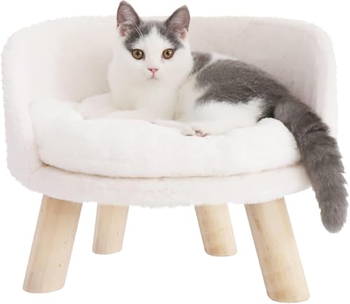 BingoPaw Katzensofa Luxus Katzensofa große Katzen katzensessel Katzenhocker erhöhtes Katzenbett mit Katzenkissen, Haustiersofa Hundesofa für kleine Hunde, 40cm beige von BingoPaw