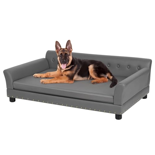 BingoPaw Luxus Hundesofa Grosse Hunde: XXL Hundecouch aus atmungsaktivem wasserdichtem Leder, Mordern Haustiersofa mit Rückenlehne orthopädisches Hundekissen und Holzbeinen, Grau 120x74x40cm BingoPaw Luxus Hundesofa Grosse Hunde: XXL Hundecouch aus atmungsaktivem wasserdichtem Leder, Mordern Haustiersofa mit Rückenlehne orthopädisches Hundekissen und Holzbeinen, Grau 120x74x40cm von BingoPaw