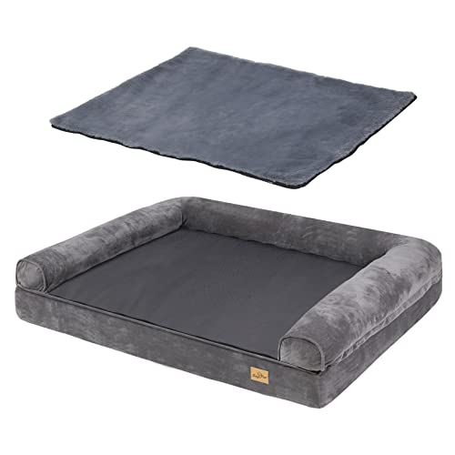 BingoPaw Orthopädisches Hundebett Grosse Hunde: XXL Hundesofa Hundekorb mit Schaumkissen, Waschbar Abnehmbar Flauschig rutschfest Hundebetten Grau 120x90x20 cm von BingoPaw