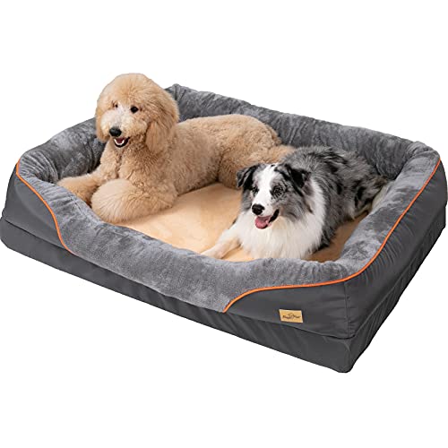 BingoPaw Orthopädisches Hundebett für Hunde: Hundebett XXL Hundesofa mit 10cm dickem Schwamm Hundekissen und abnehmbarem waschbarem Bezug - Haustierbett groß rutschfest Grau 120 x 90 cm von BingoPaw