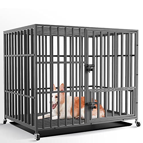 BingoPaw Hundekäfig große Hunde Hundetransportbox: Schwerlast Hunde Käfig Hundetransportkäfig Hundekäfig für Zuhause - Hundezwinger Garten Outdoor Indoor mit 3 Türen und 4 Rollen, 107x77.5x88.5cm von BingoPaw