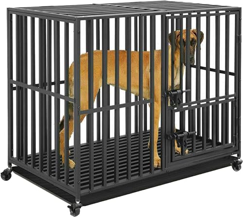 BingoPaw Hundetransportkäfig Tiertransportbox Schwerlast Hundekäfig: Auto Hundebox Mittlere Hunde, Hundezwinger Outdoor Indoor aus reißfestem Eisenrohr mit 4 Rollen und 3 Türen, L: 95 x 57 x 81 cm von BingoPaw