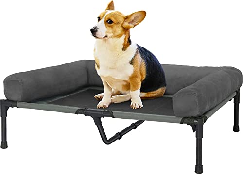 Bingopaw Hundeliege Outdoor Erhöhtes Hundebett: Haustierbett für kleine Hunde, Haustierliege mit atmungsaktiv Textilen-Netz und weich Plüschmatte, L (90 x 70 cm) von BingoPaw