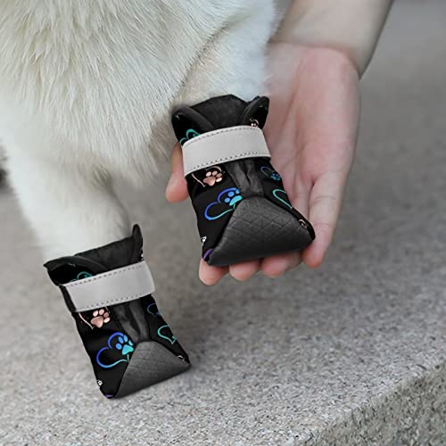 Binienty 4 Stück Pfoten- und Herz-Hundeschuhe aus Polyester mit reflektierendem Riemen, Haustier-Schuhe für Hartholzböden von Binienty