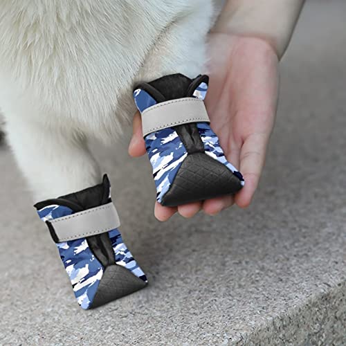 Binienty 4 Stück blaue Camouflage-Hundeschuhe für kleine, mittelgroße und große Hunde, Camouflage-Schuhe für heiße Bürgersteig von Binienty