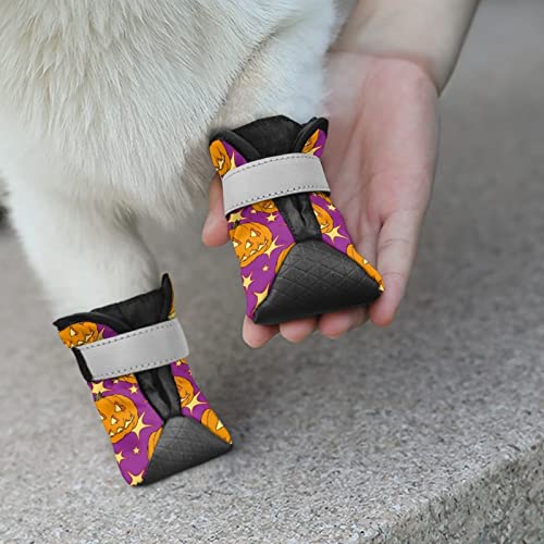 Binienty Hunde-Schuhe und Pfotenschutz mit verstellbarem, reflektierendem Schlaufe für kleine bis große Hunde, Halloween-Dekorationen, Violett, 4 Stück von Binienty