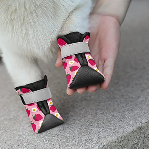 Binienty Niedliche Outdoor-Schuhe, Cartoon-Erdbeer-Hunde, Pfotenschutz mit verstellbarem reflektierendem Starp-Klettverschluss für kleine bis große Hunde von Binienty