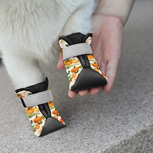 Binienty Outdoor Dog Booties Pumpkin Print Paw Protectors with Adjustable Reflective Starp Velcro for Small to Large Dog Thanksgiving Decorations von Binienty