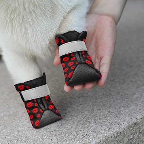 Binienty Rote Lippen Hundeschuhe Haustier Stiefel Pfotenschutz Anti-Rutsch Sohle Matte für Hartholzböden Heißer Gehweg 4er Set von Binienty