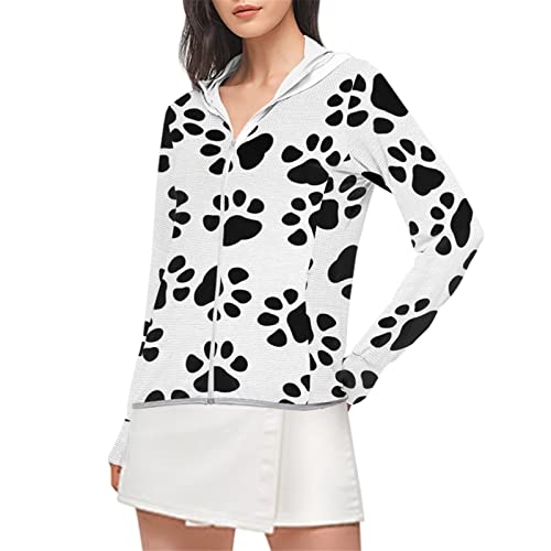 Binienty Sonnenshirt mit Hundepfoten-Aufdruck, LSF 50+, langärmelig, UV-Schutz, Jacken mit Kapuze für Damen, Schwarz und Weiß Binienty Sonnenshirt mit Hundepfoten-Aufdruck, LSF 50+, langärmelig, UV-Schutz, Jacken mit Kapuze für Damen, Schwarz und Weiß von Binienty