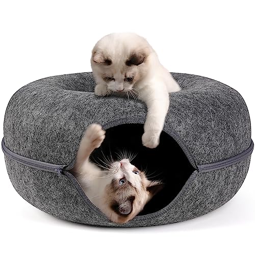 Bininl Peekaboo Katzenhöhlenbett für Hauskatzen, abnehmbarer runder Filztunnel mit waschbarem Innenraum für Katzenhaus und Spiel, 50,8 cm, Dunkelgrau von Bininl