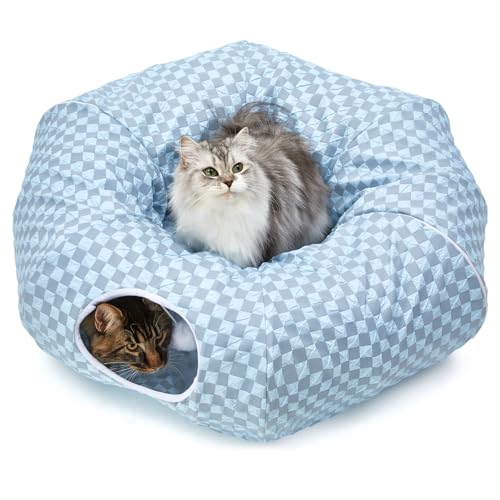 Bininl Tunnelbett für Indoor Katzen Peekaboo Höhle Donut für Katze mit waschbarem Kreiskissen Innen Katzenspieltunnel Hellblau Bininl Tunnelbett für Indoor Katzen Peekaboo Höhle Donut für Katze mit waschbarem Kreiskissen Innen Katzenspieltunnel Hellblau von Bininl