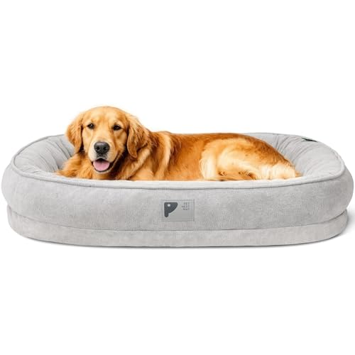 Orthopädisches Hundebett für große Hunde, waschbar, mit abnehmbarem Bezug und rutschfester Unterseite, Couchbett mit vierseitigen Kissen, Grau, Größe XXL Orthopädisches Hundebett für große Hunde, waschbar, mit abnehmbarem Bezug und rutschfester Unterseite, Couchbett mit vierseitigen Kissen, Grau, Größe XXL von Bininl