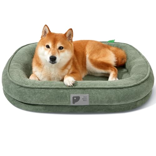 Orthopädisches Hundebett für mittelgroße Hunde, waschbar mit abnehmbarem Bezug und rutschfester Unterseite mit vierseitigen Nackenrolle, flauschiges Bett, Größe M, Grün, XL Orthopädisches Hundebett für mittelgroße Hunde, waschbar mit abnehmbarem Bezug und rutschfester Unterseite mit vierseitigen Nackenrolle, flauschiges Bett, Größe M, Grün, XL von Bininl