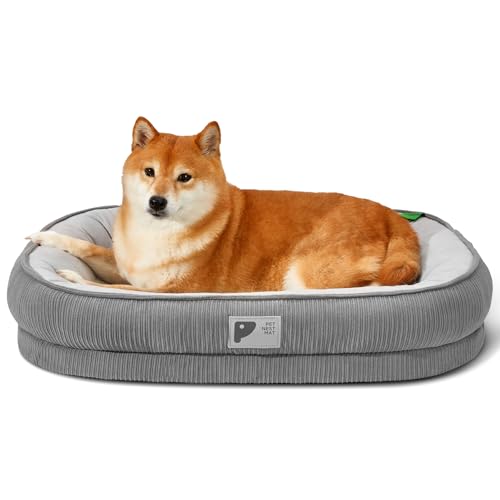 Orthopädisches Hundebett für mittelgroße Hunde mit Eierkiste, Schaumstoff-Couchbett mit vierseitiger Nackenrolle, abnehmbarem Bezug & rutschfester Unterseite, Grau, XL Orthopädisches Hundebett für mittelgroße Hunde mit Eierkiste, Schaumstoff-Couchbett mit vierseitiger Nackenrolle, abnehmbarem Bezug & rutschfester Unterseite, Grau, XL von Bininl