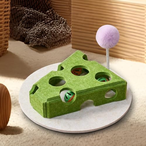 Biniveil Katzenleckerli Puzzle | Käseförmiges Katzenspielzeug Mit Futterfunktion,Leckerlispiel Mit Angelstab Glöckchen Ball Für Kleine Große Katzen Drinnen Draußen Boden von Biniveil