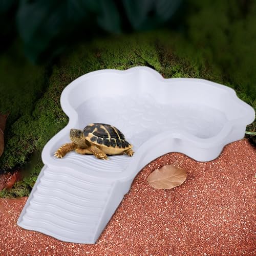 Schildkröten Wasserbecken | Reptilien Badebecken | Schildkröten Badeschale | Reptilien Wasserschale Mit Geneigter Futterplatte | Landschafts-Aquarium-Dekoration | 35x28.5x4.3cm | 3 Farben von Biniveil