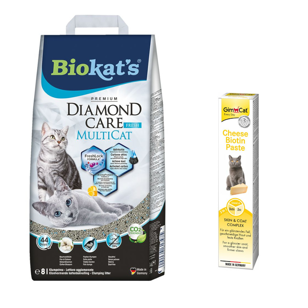 Biokat´s Diamond Care Katzenstreu + 50 g GimCat Cheese Biotin Paste gratis! - 8 l MultiCat Fresh Biokat´s Diamond Care Katzenstreu + 50 g GimCat Cheese Biotin Paste gratis! - 8 l MultiCat Fresh von BioKat's