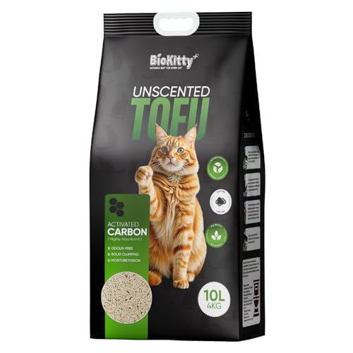 Tofu Klumpendes Katzenstreu, 10 l, geruchlos, umweltfreundlich, natürlich und staubfrei, biologisch abbaubar, ungiftig, ultra-saugfähig, spülbar, für Kätzchen und ausgewachsene Katzen (1 Stück von BioKitty