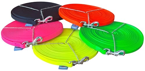 BioThane Schleppleine genäht, 10m/13mm, mit Handschlaufe, neonpink BioThane Schleppleine genäht, 10m/13mm, mit Handschlaufe, neonpink von BioThane