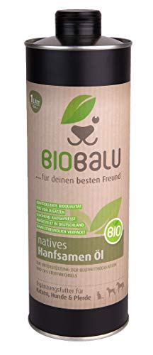 Biobalu Bio Hanföl | Kaltgepresstes Bio Hanföl als Ergänzungsfuttermittel für Hunde, Pferde und Katzen | Barf Öl zur Unterstützung der Blutfettregulation und des Stoffwechsels, 1000ml von Biobalu