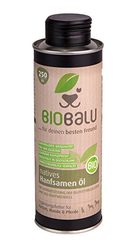 Biobalu Bio Hanföl | Kaltgepresstes Bio Hanföl als Ergänzungsfuttermittel für Hunde, Pferde und Katzen 250ml von Biobalu