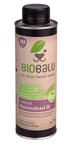 Biobalu Bio Mariendistelöl | Ergänzungsfuttermittel für Hunde und Pferde | Barf Öl zur Unterstützung der Leberfunktion und des Fellwechsels(250ml) von Biobalu