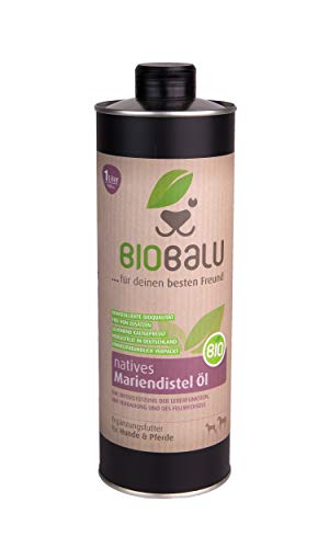 Biobalu Bio Mariendistelöl | Ergänzungsfuttermittel für Hunde und Pferde | Barf Öl zur Unterstützung der Leberfunktion und des Fellwechsels (1000 ml) von Biobalu