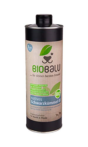Biobalu Bio Schwarzkümmelöl 1000 ml | Schwarzkümmelöl für Hunde & Pferde | Ergänzungsfutter zur Steigerung der Abwehrkräfte | Barf Öl & Schutz vor Parasiten von Biobalu