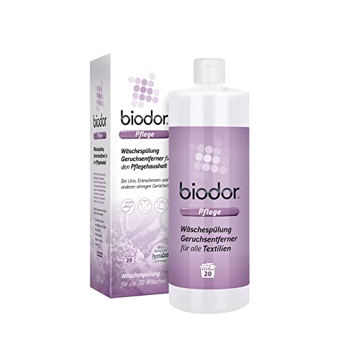 Biodor Pflege Wäschespülung 1L, Geruchsentferner & Enzymreiniger für Textilien im Pflegehaushalt, Geruchsneutralisierer bei Urin, Erbrochenem und anderen strengen Gerüchen, zuverlässige Reinigung von Biodor