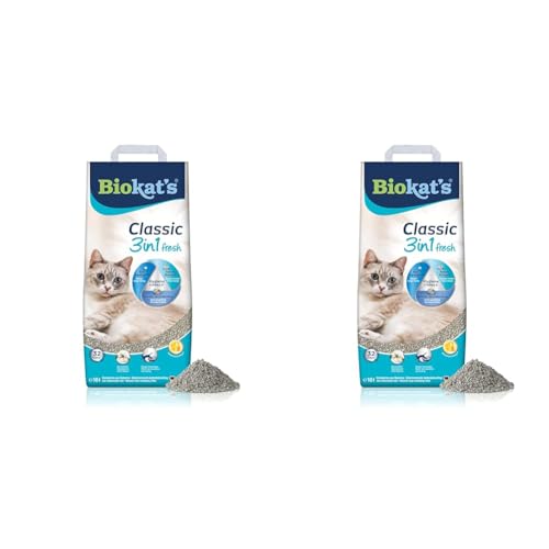 Biokat's Classic Fresh 3in1 Katzenstreu mit Cotton Blossom-Duft - Klumpstreu aus Bentonit mit 3 unterschiedlichen Korngrößen - 1 Sack (1 x 10 L) (Packung mit 2) von Biokat's