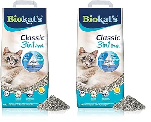 Biokat's Classic Fresh 3in1 Katzenstreu mit Cotton Blossom-Duft - Klumpstreu aus Bentonit mit 3 unterschiedlichen Korngrößen - 1 Sack (1 x 10 L) (Packung mit 2) von Biokat's