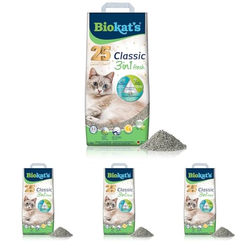 Biokat's Classic Fresh 3in1 mit Frühlings-Duft - Klumpende Katzenstreu mit 3 unterschiedlichen Korngrößen - 1 Sack (1 x 10 L) (Packung mit 4) von Biokat's