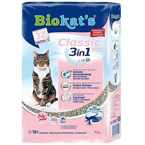 Biokat's Classic fresh 3in1 mit Babypuder-Duft - Klumpende Katzenstreu mit 3 unterschiedlichen Korngrößen - 1 PE-Sack (1 x 10 L) von Biokat's