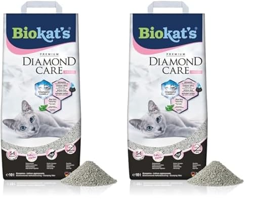 Biokat's Diamond Care Fresh Katzenstreu mit Babypuder-Duft - Feine Klumpstreu aus Bentonit mit Aktivkohle und Aloe Vera - 1 Sack (1 x 10 L) (Packung mit 2) von Biokat's
