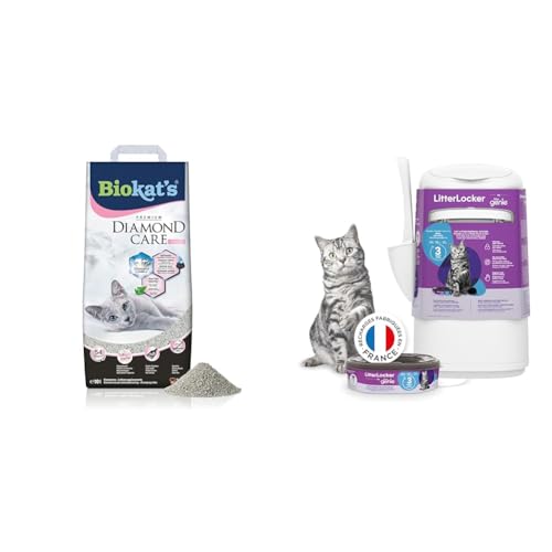 Litter Genie - LitterLocker DAS ORIGINAL und Biokat's Diamond Care Fresh Katzenstreu mit Babypuder-Duft, Katzenstreu-Eimer Combo von Biokat's