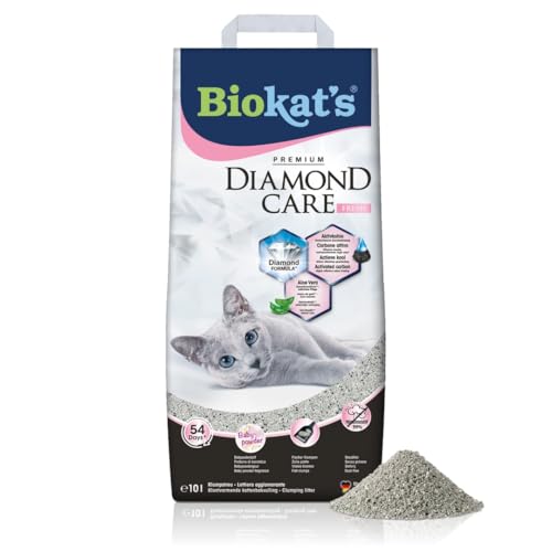 Biokat's Diamond Care Fresh Katzenstreu mit Babypuder-Duft - Feine Klumpstreu aus Bentonit mit Aktivkohle und Aloe Vera - 1 Sack (1 x 10 L) von Biokat's