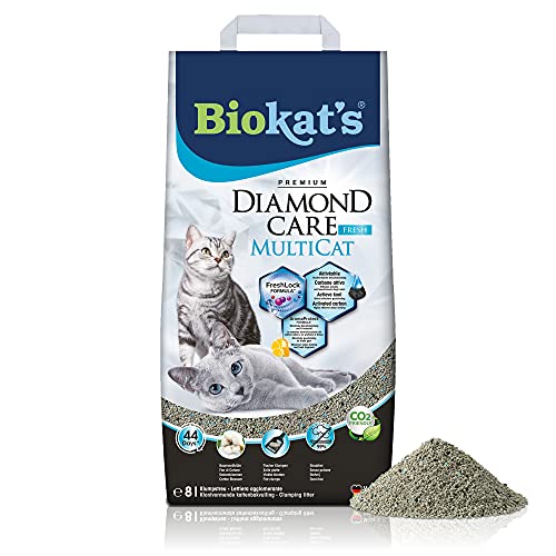 Biokat's Diamond Care MultiCat Fresh Katzenstreu mit Duft - Feine Klumpstreu aus Bentonit mit Aktivkohle speziell für Mehrkatzen-Haushalte - 1 Sack (1 x 8 L) von Biokat's