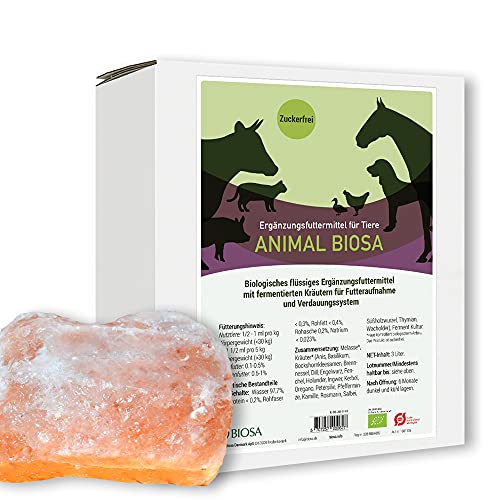 Biosa Animal Ready to use 3 L Ergänzungsfutter + GRATIS Salzleckstein Kristallsalz 2 kg Salzhäus´l von Biosa